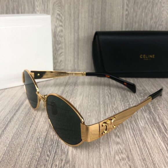 Celine Triomphe Gold Metal Sunglasses with Green Lenses main image 4